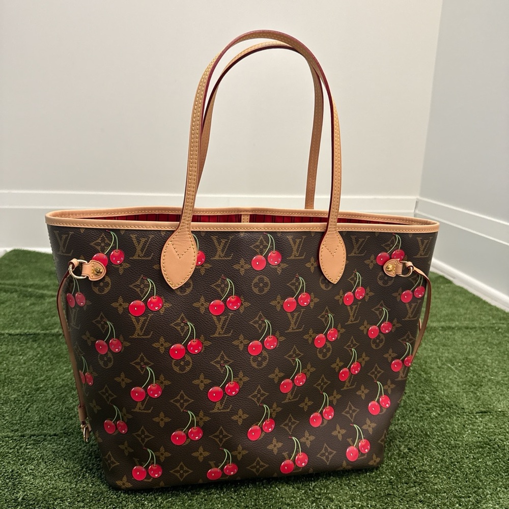 Cherry Pattern Brown Tote - image 1